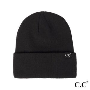 C.C  Black Unisex Solid Cuff Beanie